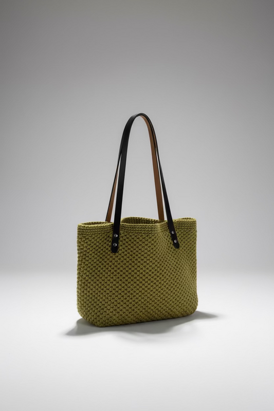 Bolso Tonia grande ganchillo hecho a mano con asas de cuero | Issi Crochet