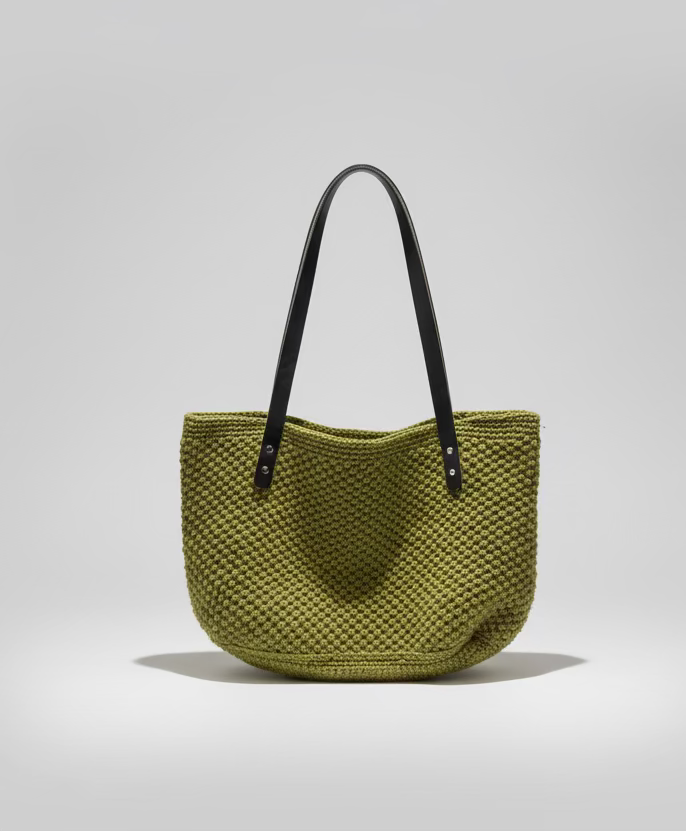 Bolso Tonia grande ganchillo hecho a mano con asas de cuero | Issi Crochet