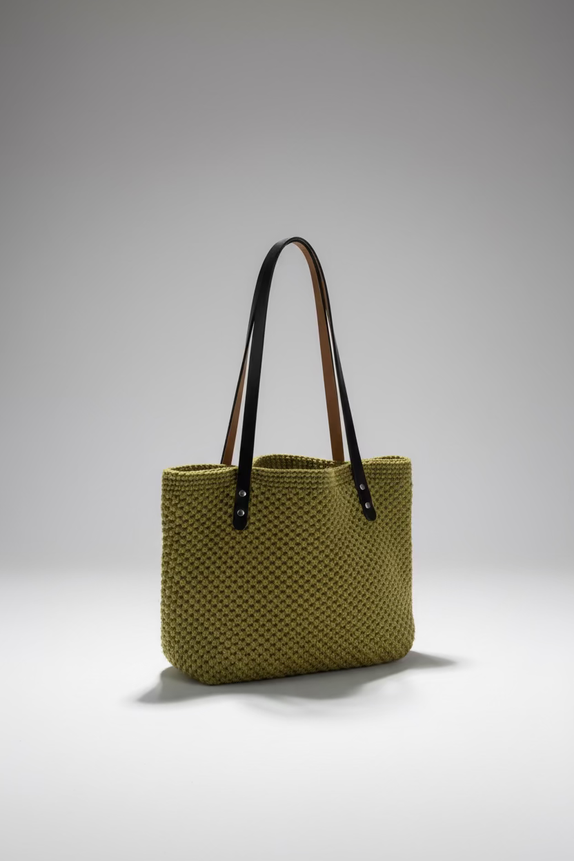 Bolso Tonia grande ganchillo hecho a mano con asas de cuero | Issi Crochet